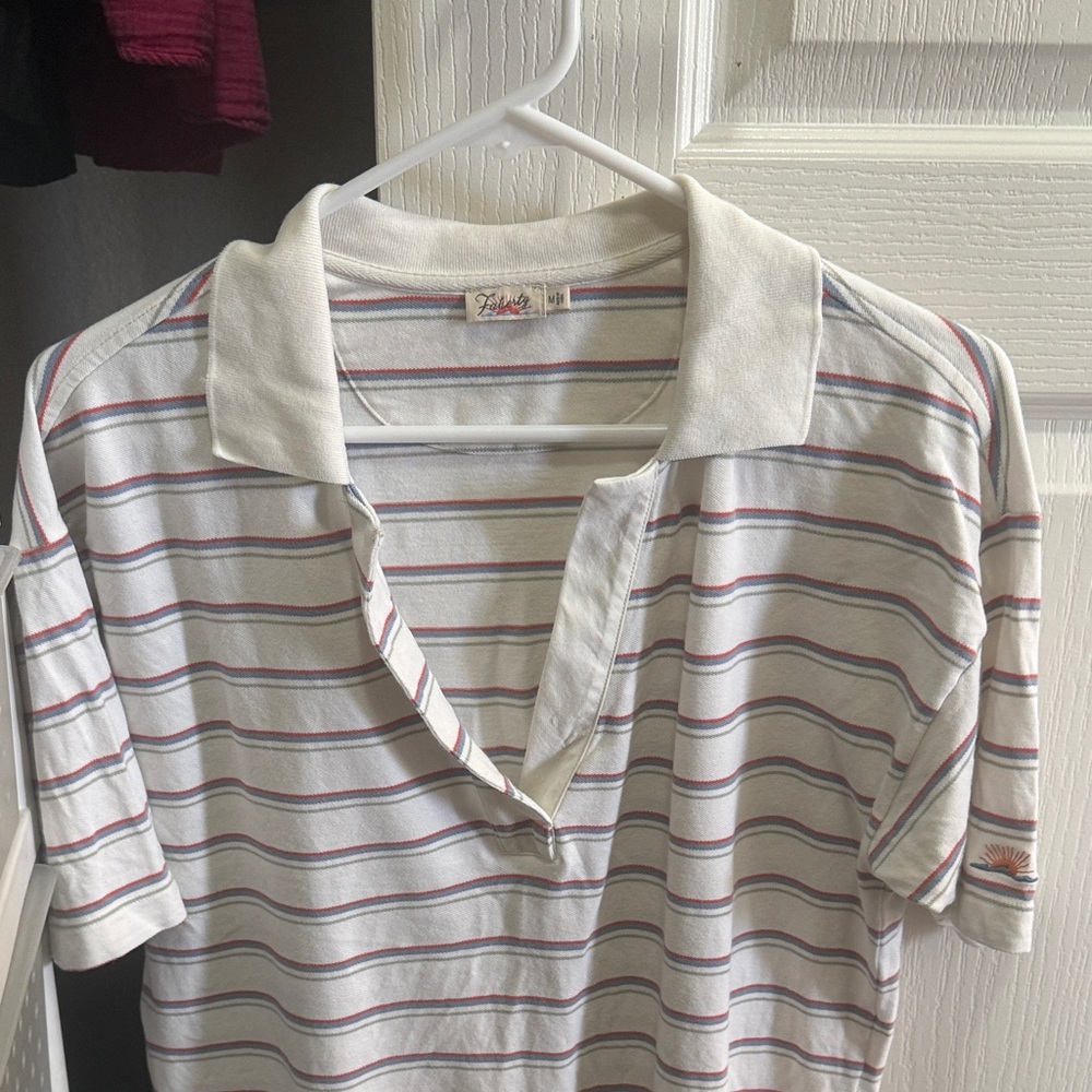 Faherty White Striped Polo Shirt